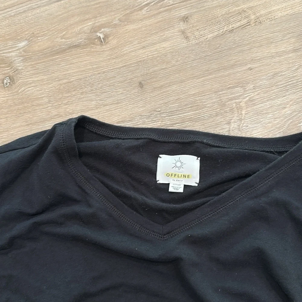 aerie Black V-Neck Cropped Sweater